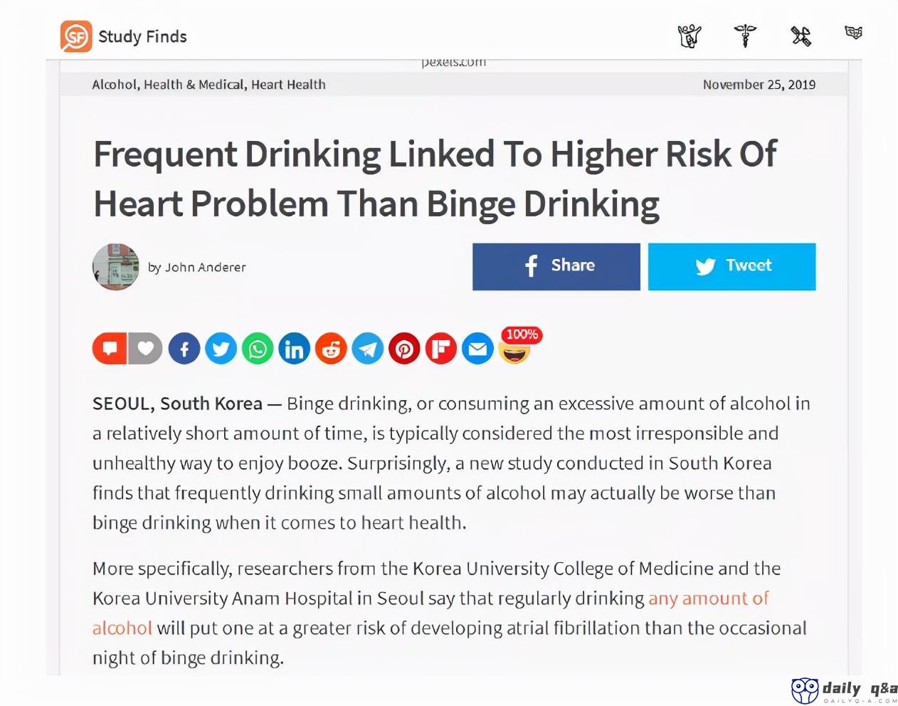 Is it okay if you don't drink "big booze"?  An investigation of 9.78 million people found that "drinking small alcohol often" is more harmful